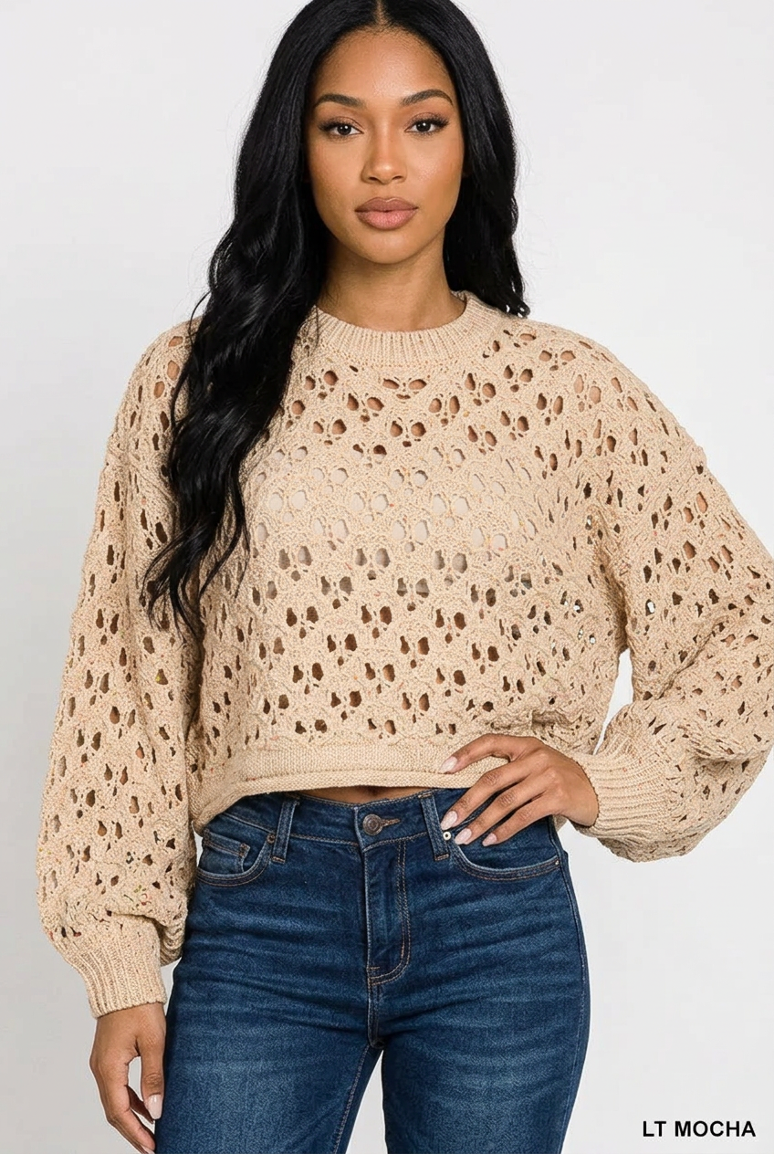 Zenana Wanderer Crochet Knit Sweater