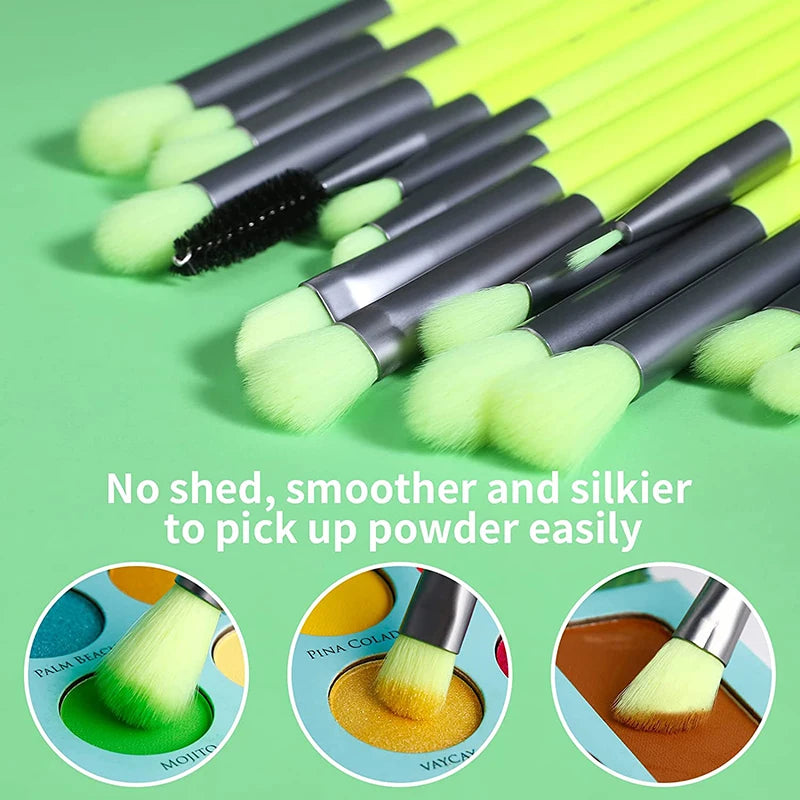 Docolor Eye makeup brushes set 15Pcs Neon Green Eyeshadow Makeup brushes Professional Eyebrow Blending Eyeline Eyelash brushes