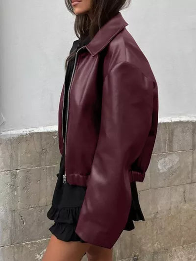 Rebel Spirit Faux Leather Moto Jacket - flat lay