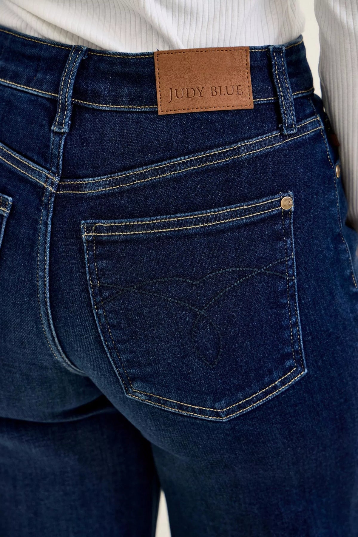 Judy Blue Dark-Wash Wide-Leg Jeans in dark wash denim — flat lay