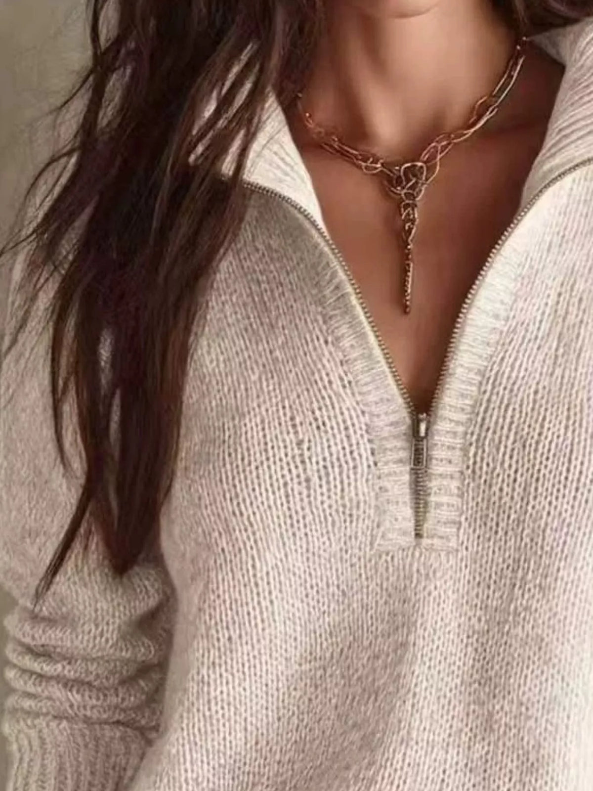 Alpine Muse Half-Zip Drop-Shoulder Sweater