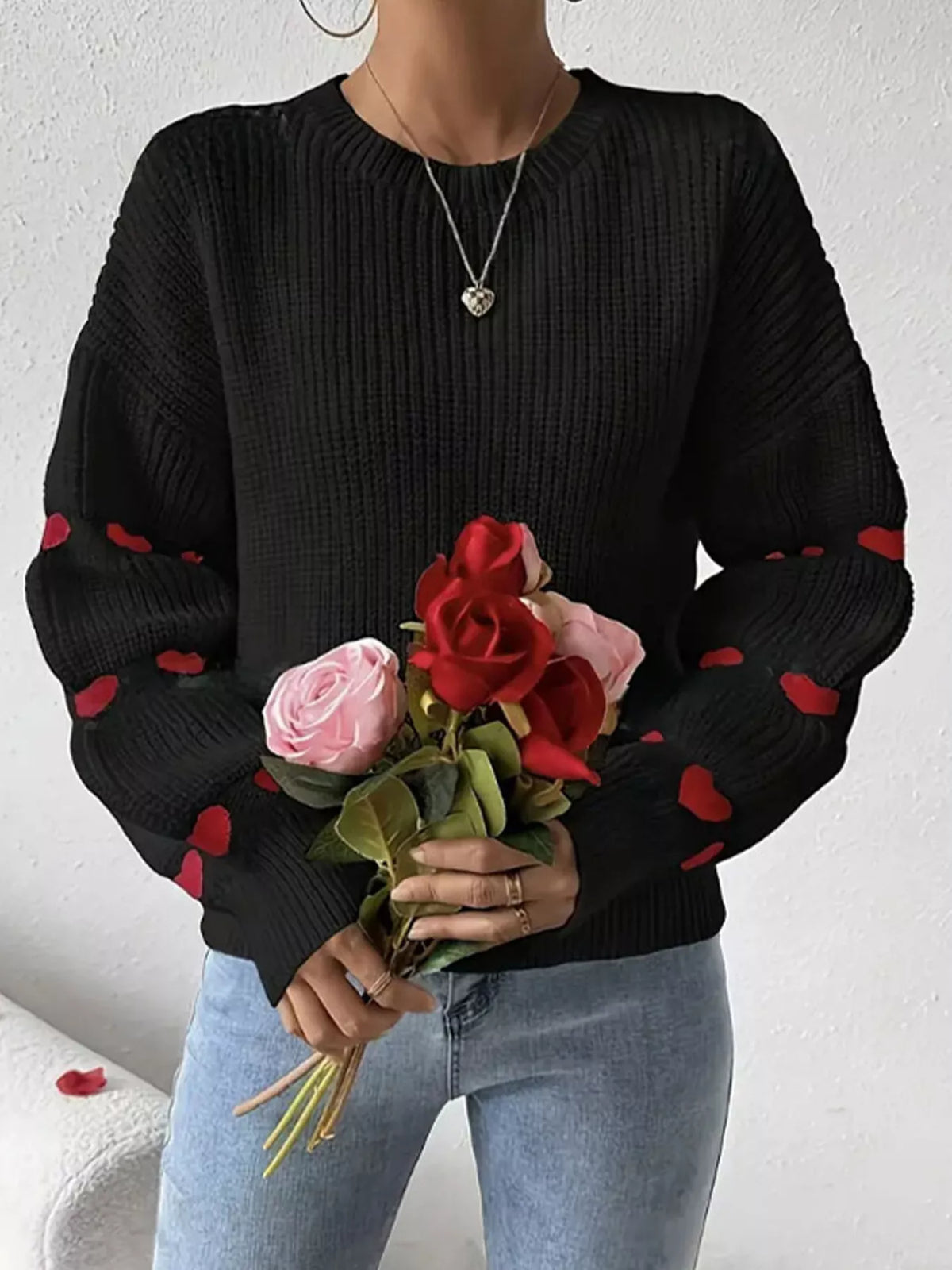 Amour Muse Heart Drop-Shoulder Sweater