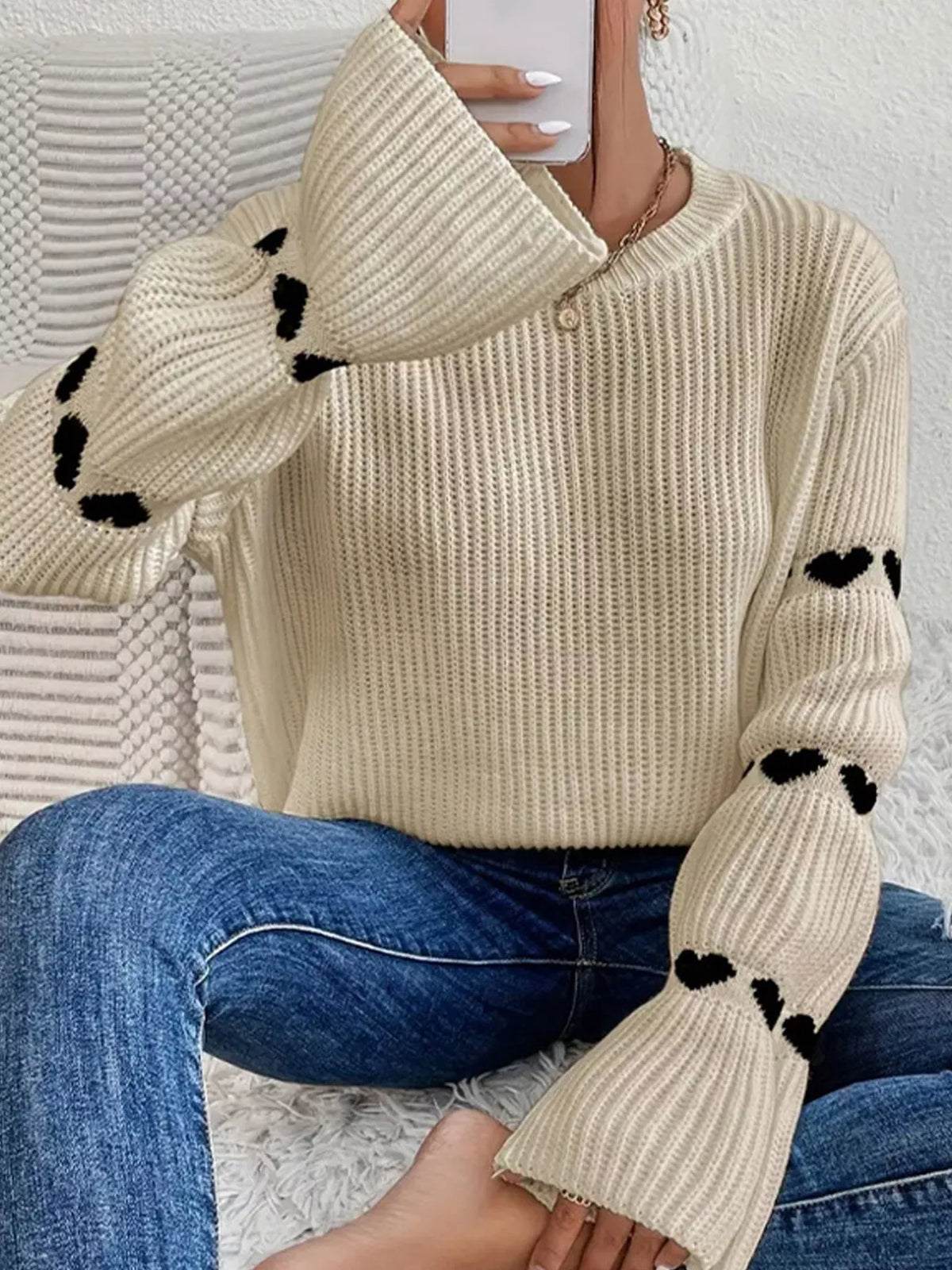 Amour Muse Heart Drop-Shoulder Sweater
