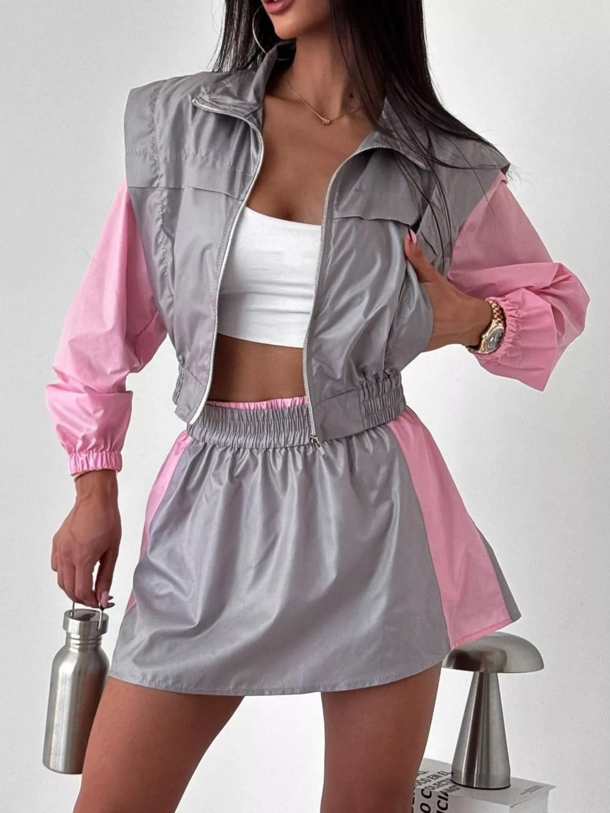 Courtside Muse Color-Block Jacket and Skort Set