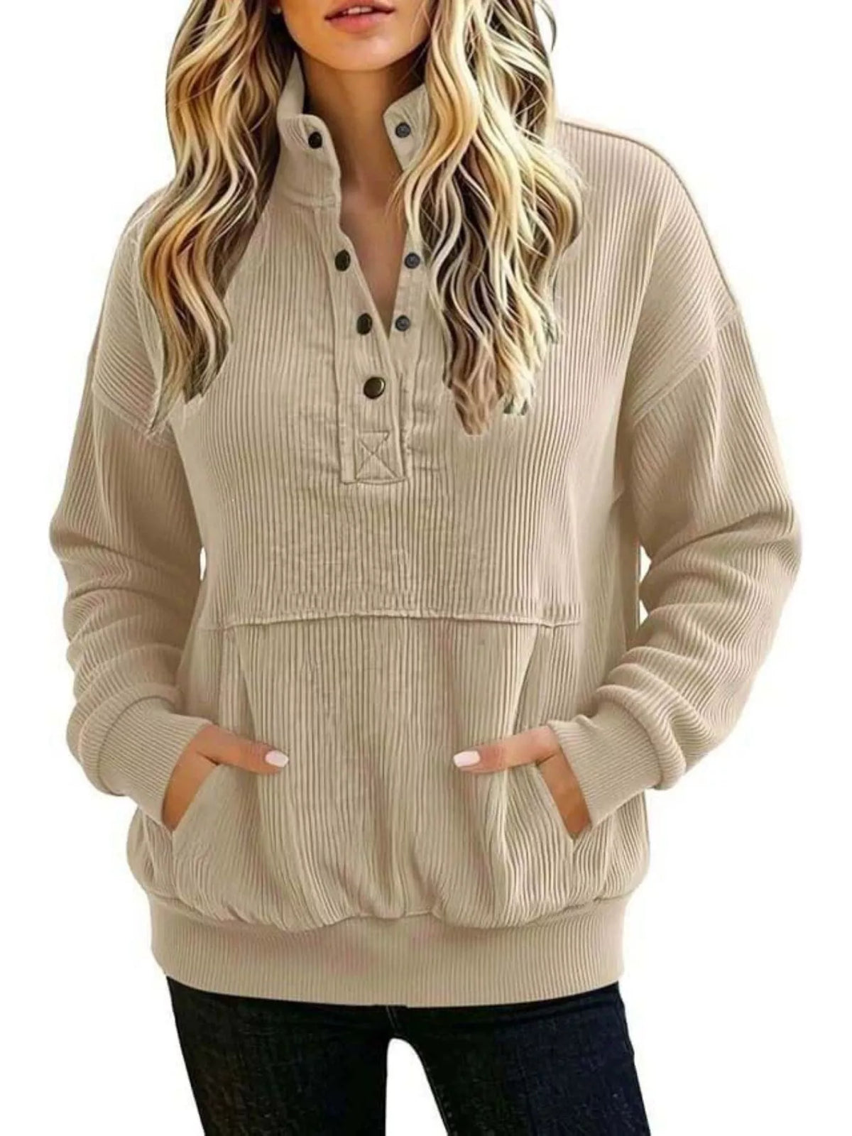 Back view of Lyric quarter-snap kangaroo pocket sweatshirt