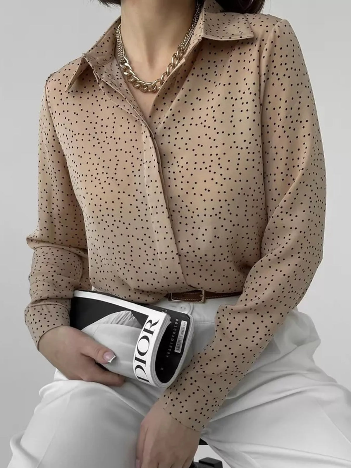 Daydream Button-Up Shirt in red polka dot — flat lay