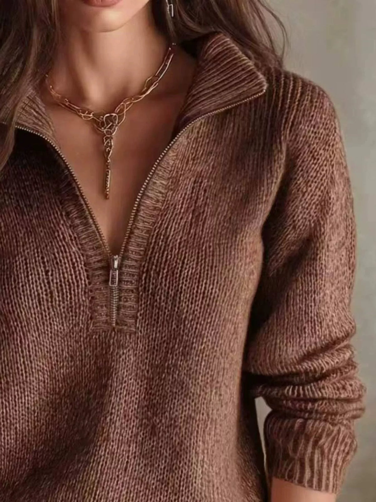 Alpine Muse Half-Zip Drop-Shoulder Sweater