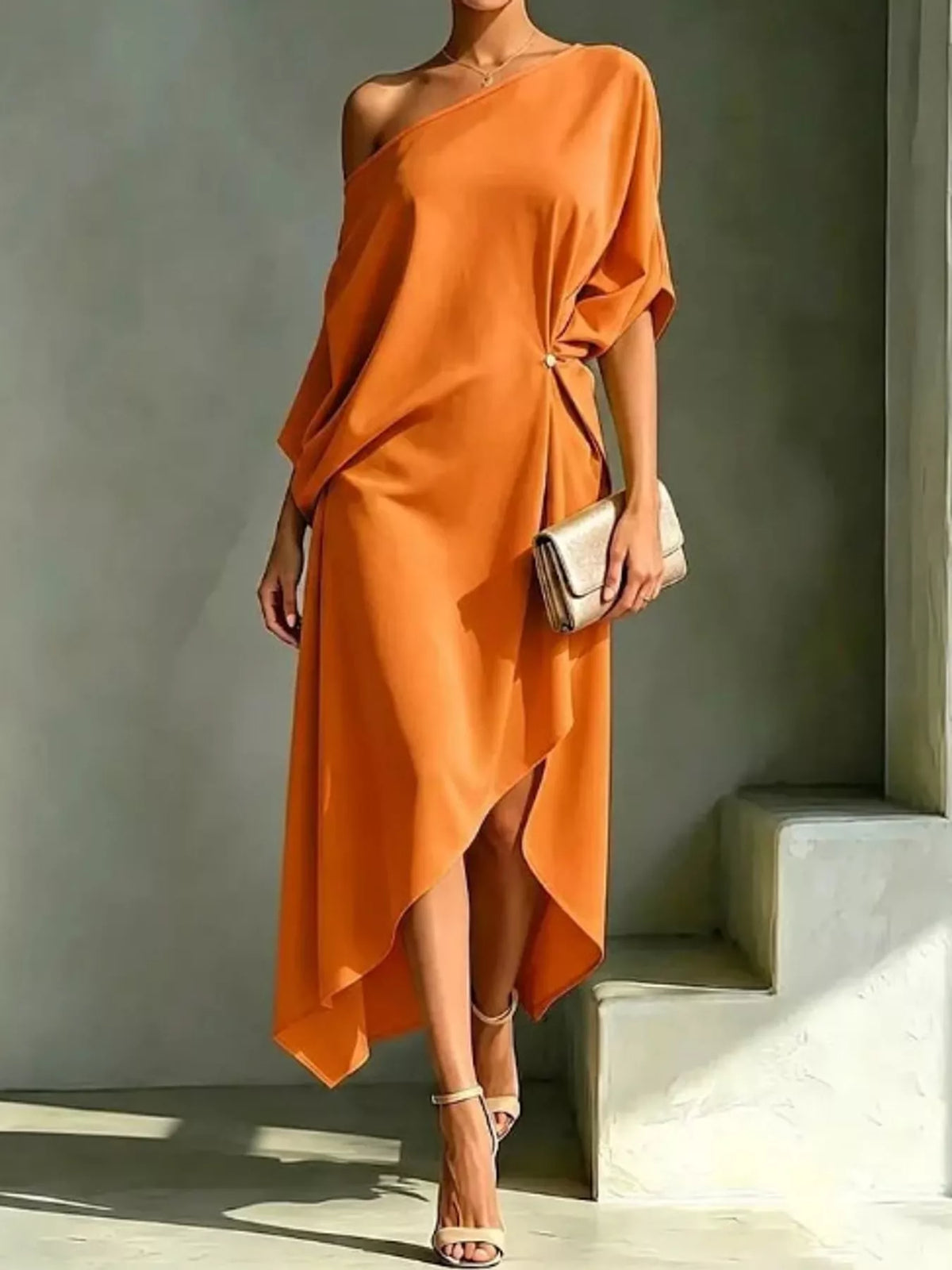 Aurelia One-Shoulder Asymmetric Midi Dress in sky blue — alternate view