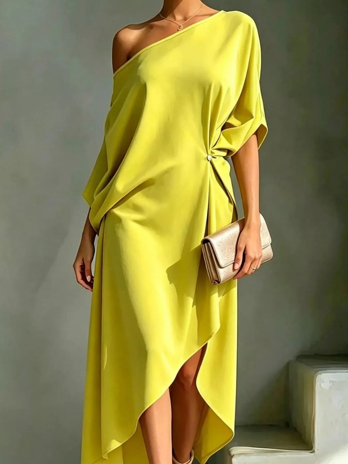 Aurelia One-Shoulder Asymmetric Midi Dress in sky blue — side view