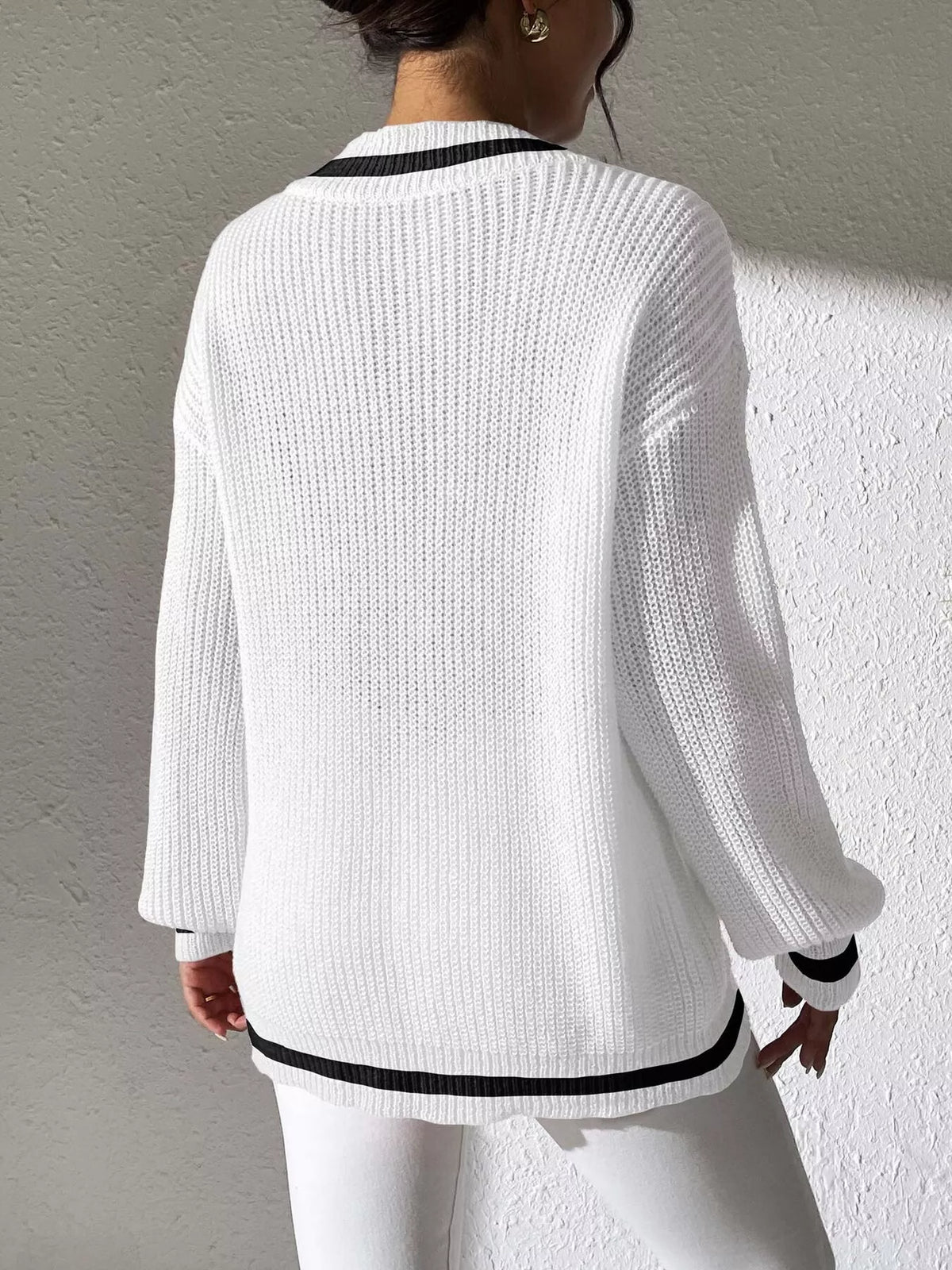 Parisian Muse Pearl-Trim V-Neck Sweater
