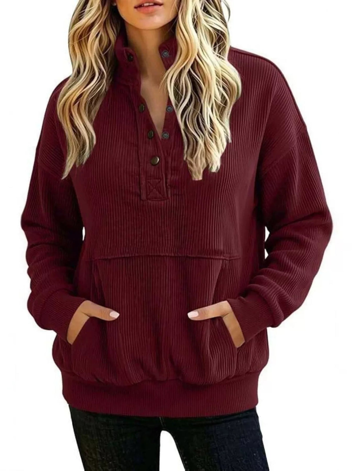 Quarter-snap placket close-up — Lyric sweatshirt