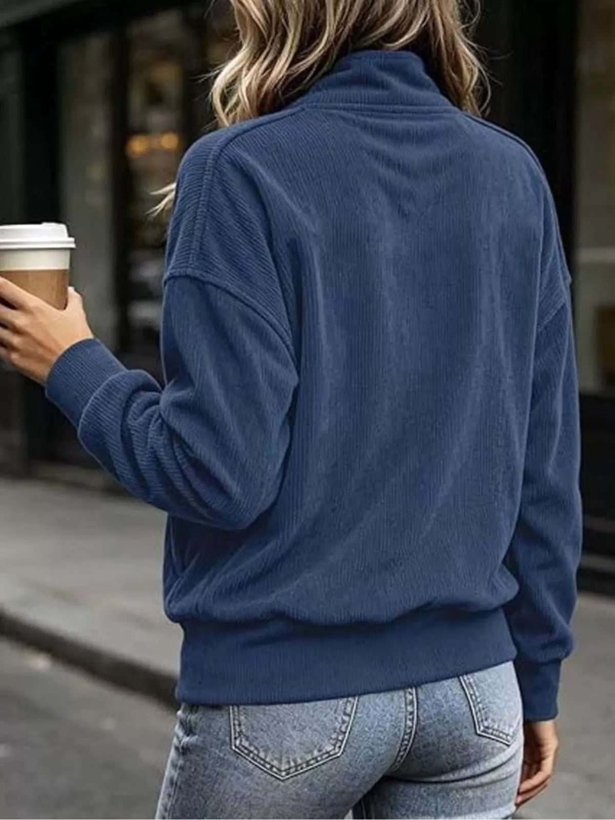 Back view of Lyric quarter-snap kangaroo pocket sweatshirt