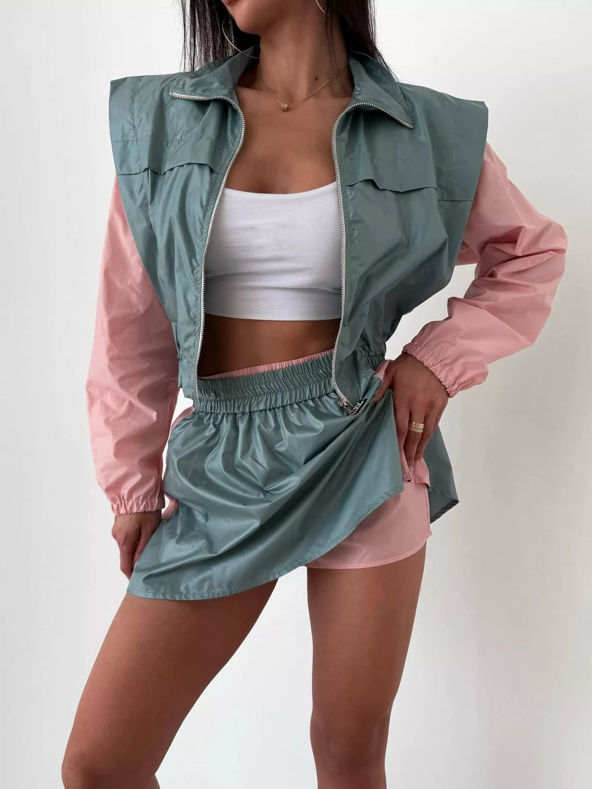 Courtside Muse Color-Block Jacket and Skort Set
