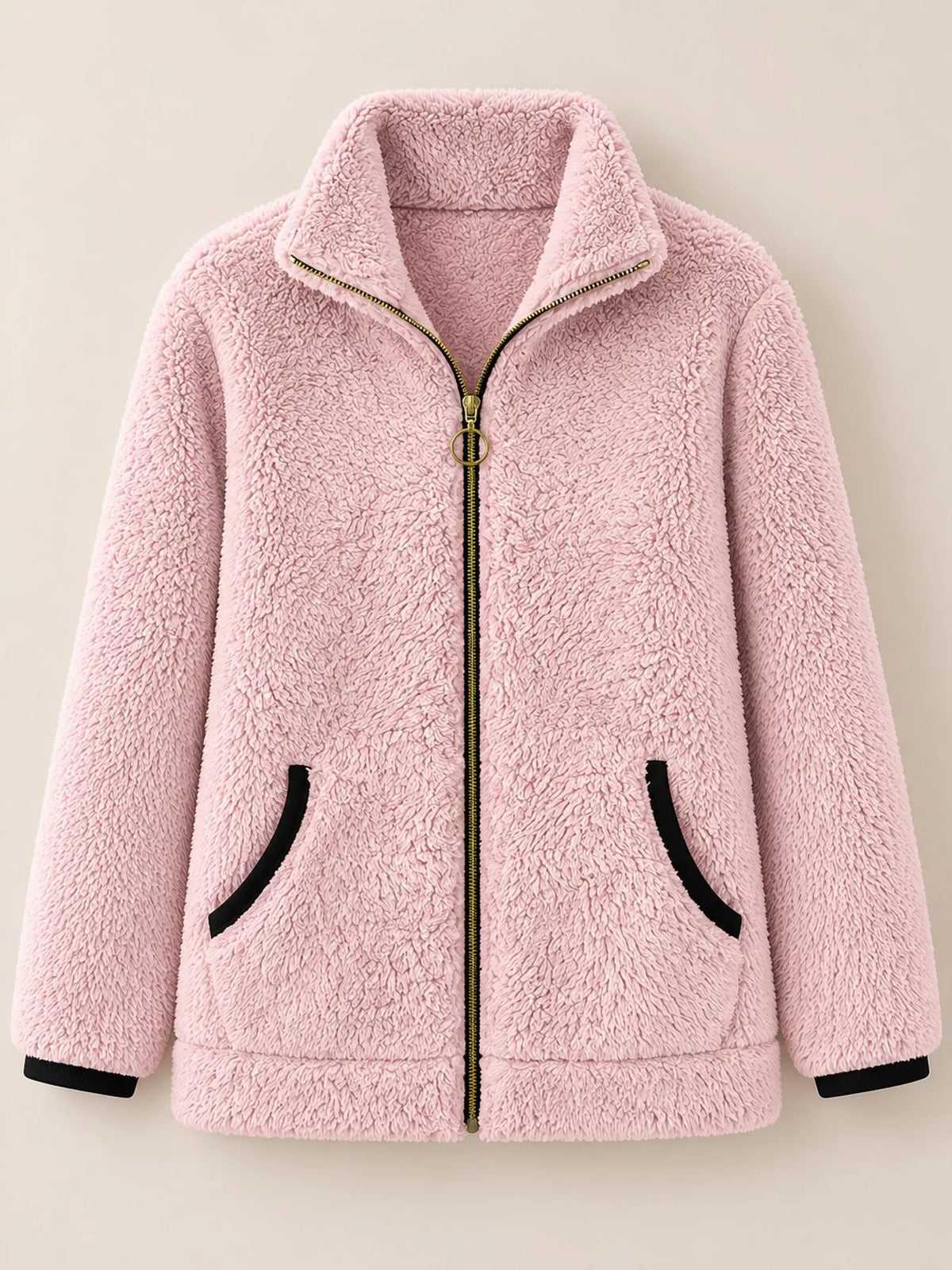 Solstice Fleece Contrast-Trim Zip-Up Jacket in pink — fabric detail