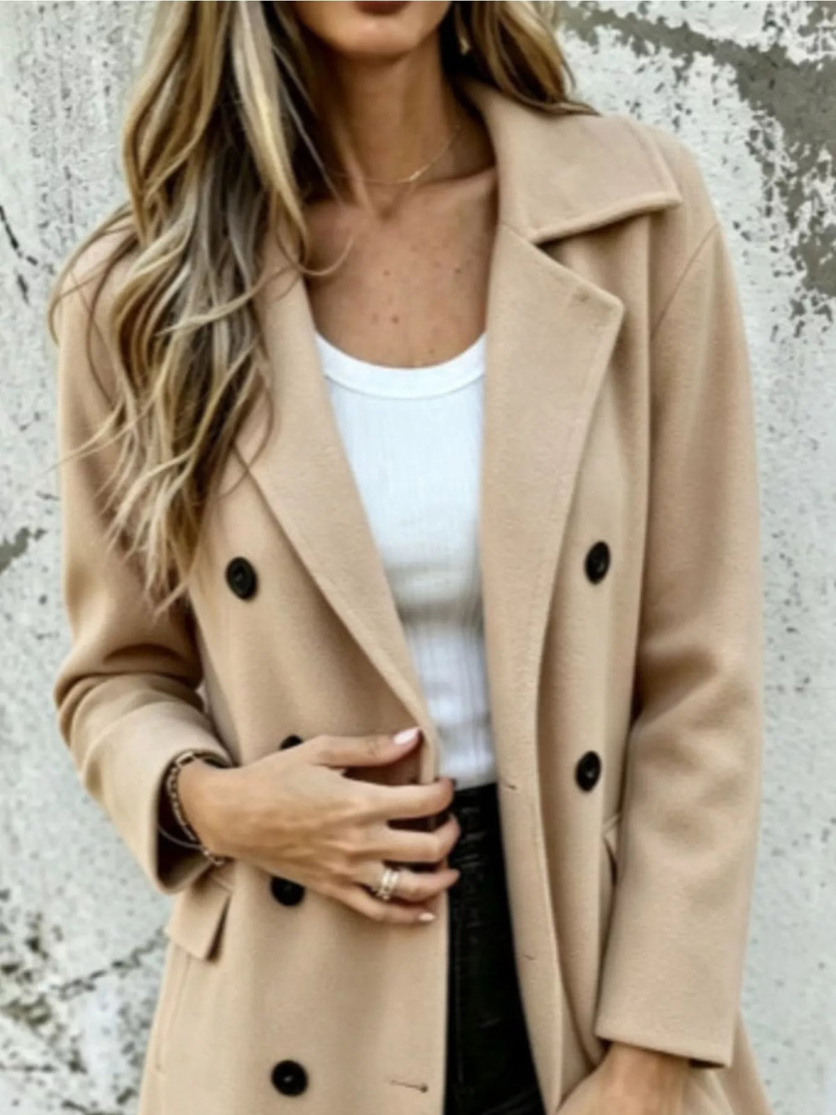 Woman in Sovereign lapel coat — classic fall outerwear