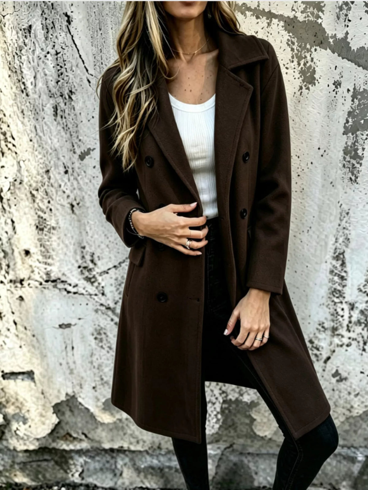 Back view of Sovereign double-breasted lapel coat