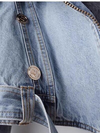 Opulent Faux Fur Collar Denim Jacket - fabric texture