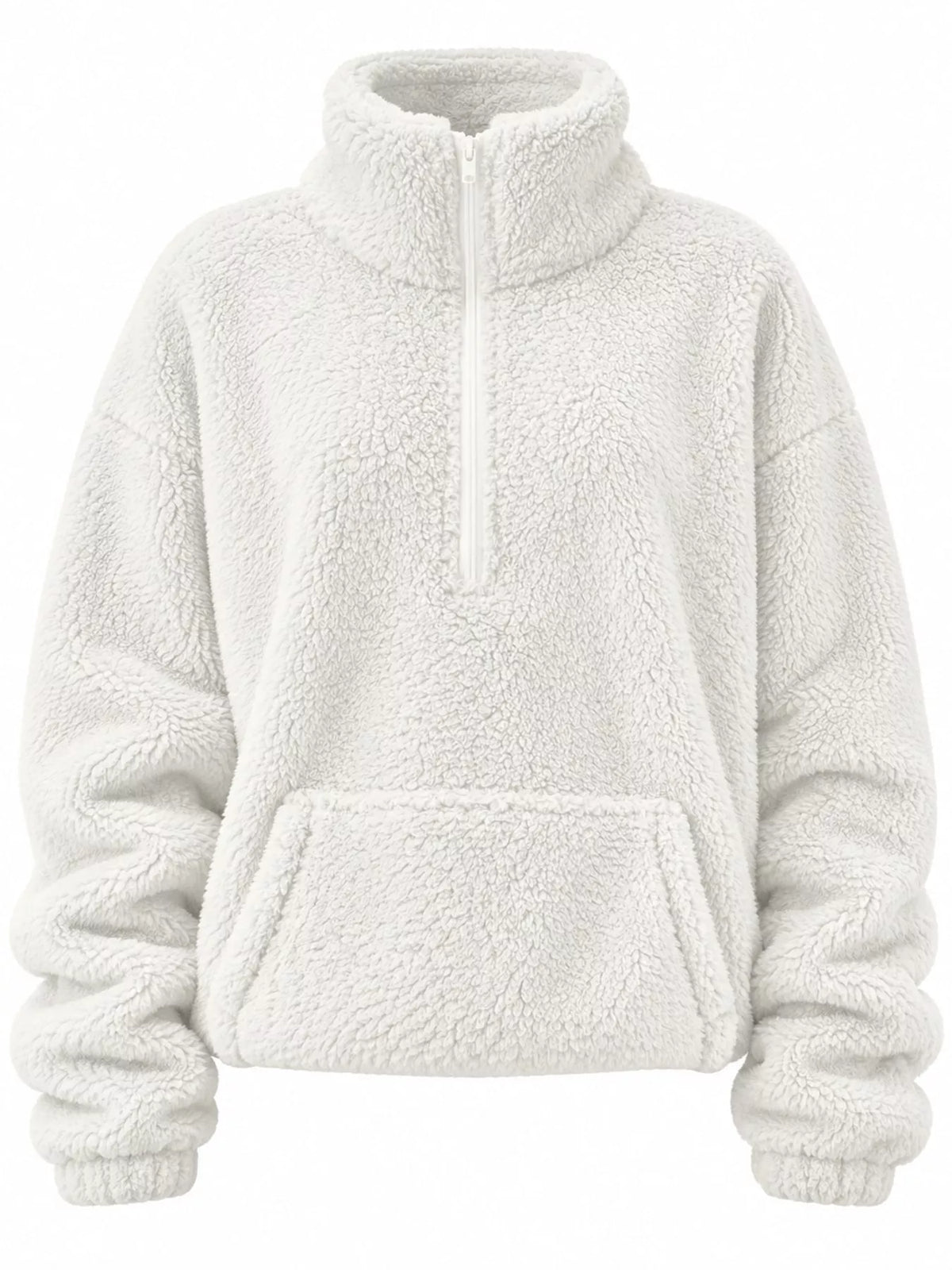 Alpine Sherpa Quarter-Zip Sweatshirt in white — styled flat lay