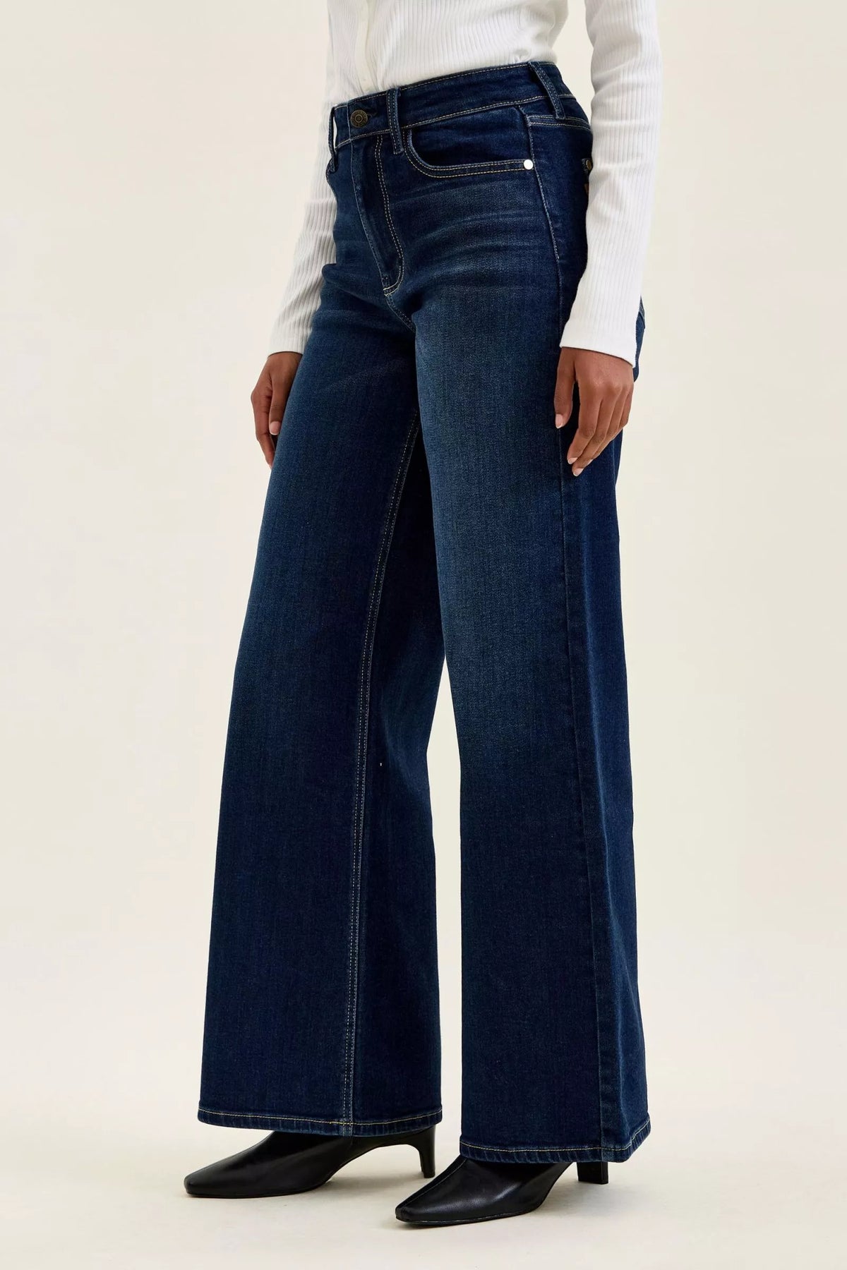 Judy Blue Dark-Wash Wide-Leg Jeans in dark wash denim — back view