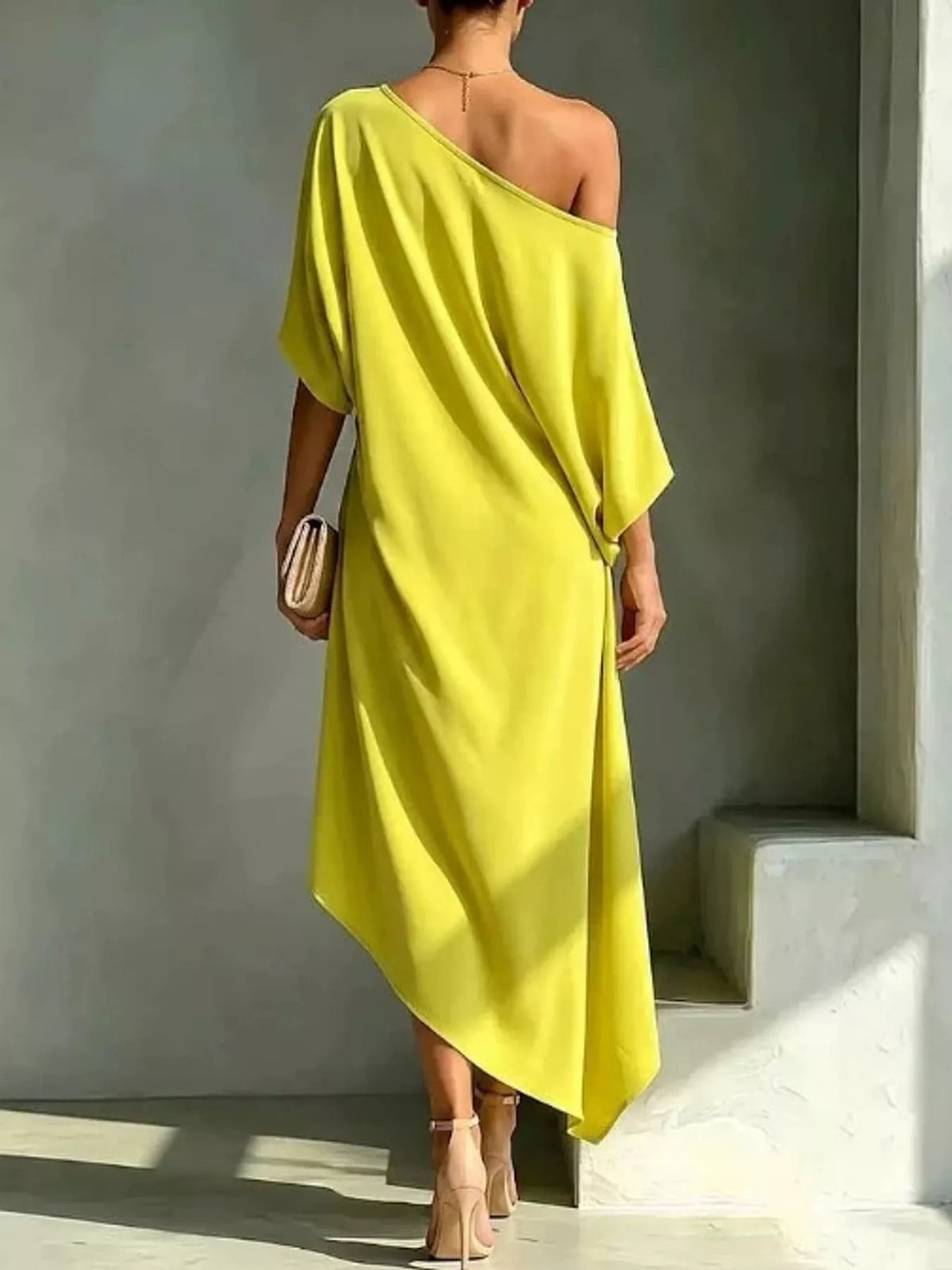 Aurelia One-Shoulder Asymmetric Midi Dress in sky blue — flat lay