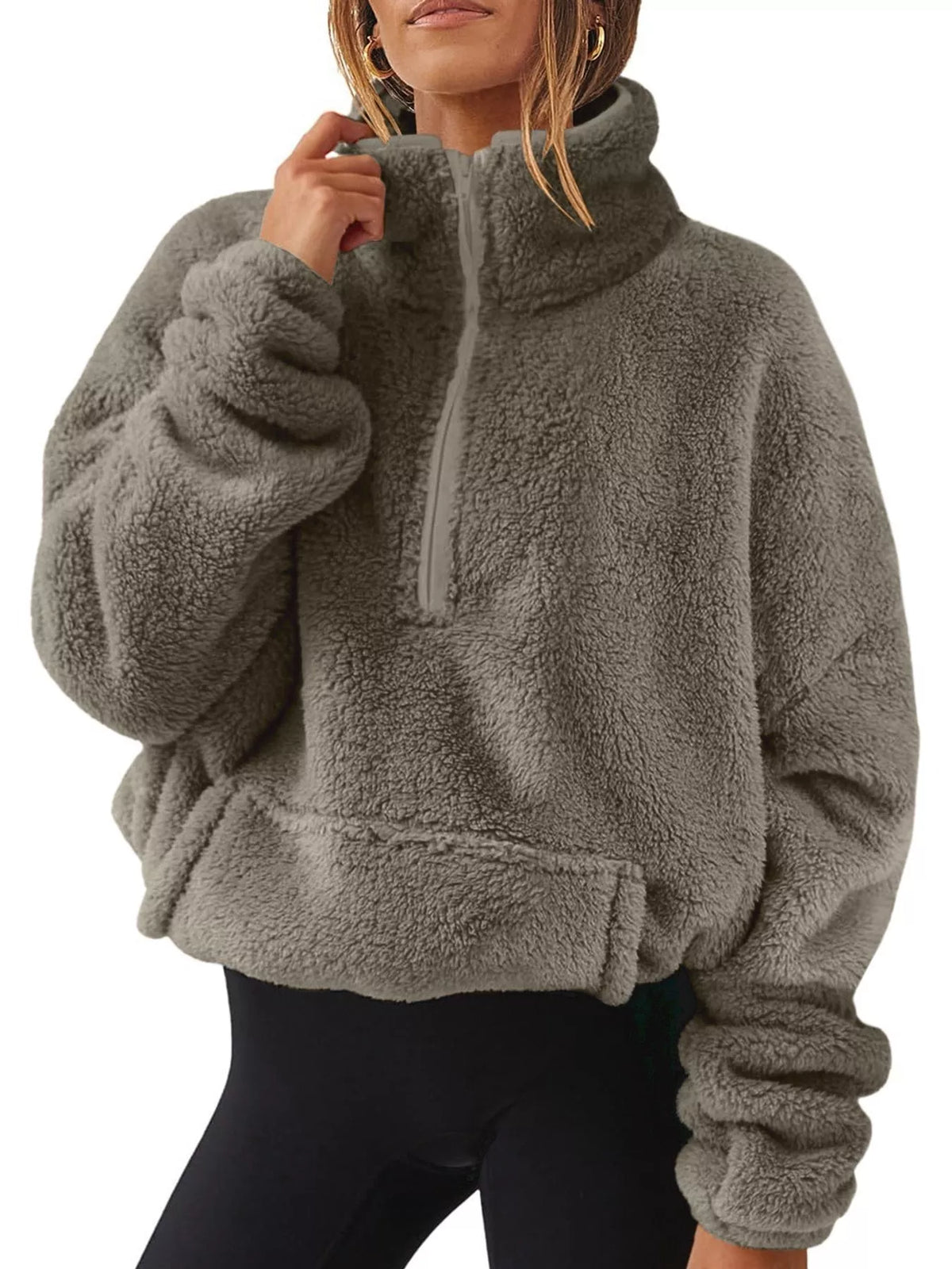 Alpine Sherpa Quarter-Zip Sweatshirt in white — on-model view