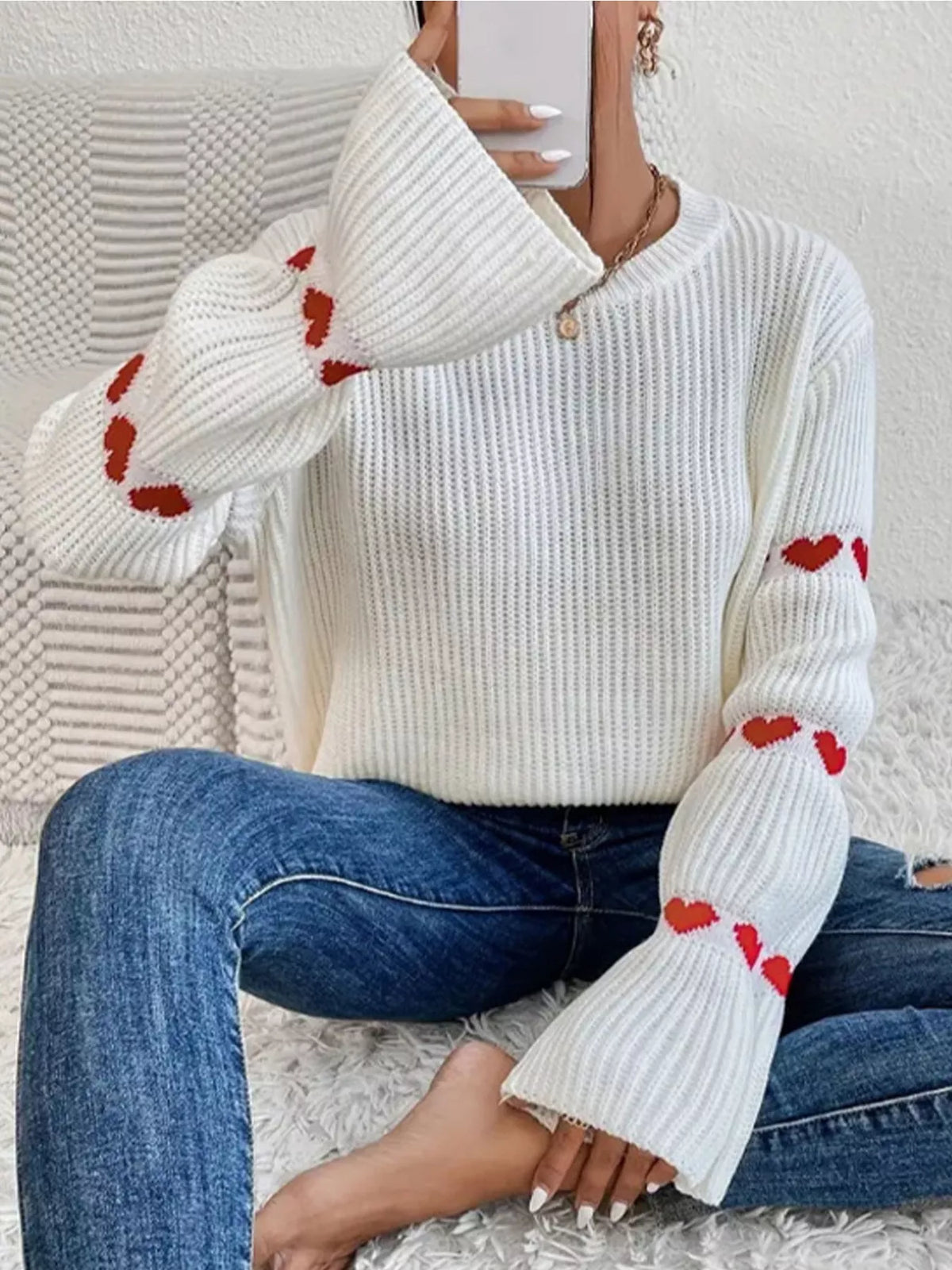Amour Muse Heart Drop-Shoulder Sweater