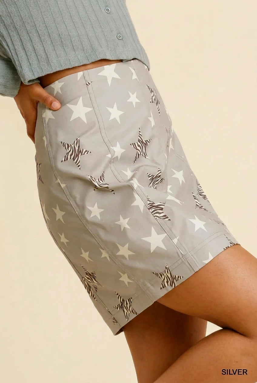 Umgee Starlight Animal-Print Skirt in silver — alternate angle