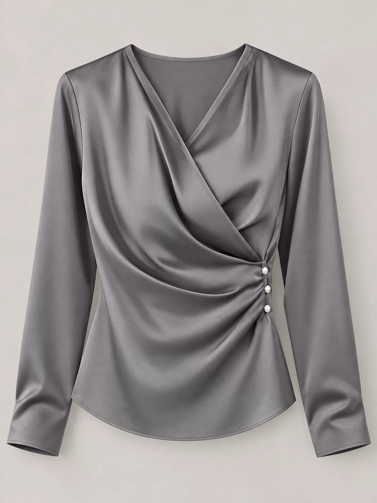 Celeste Satin Surplice Blouse in ivory — lifestyle shot