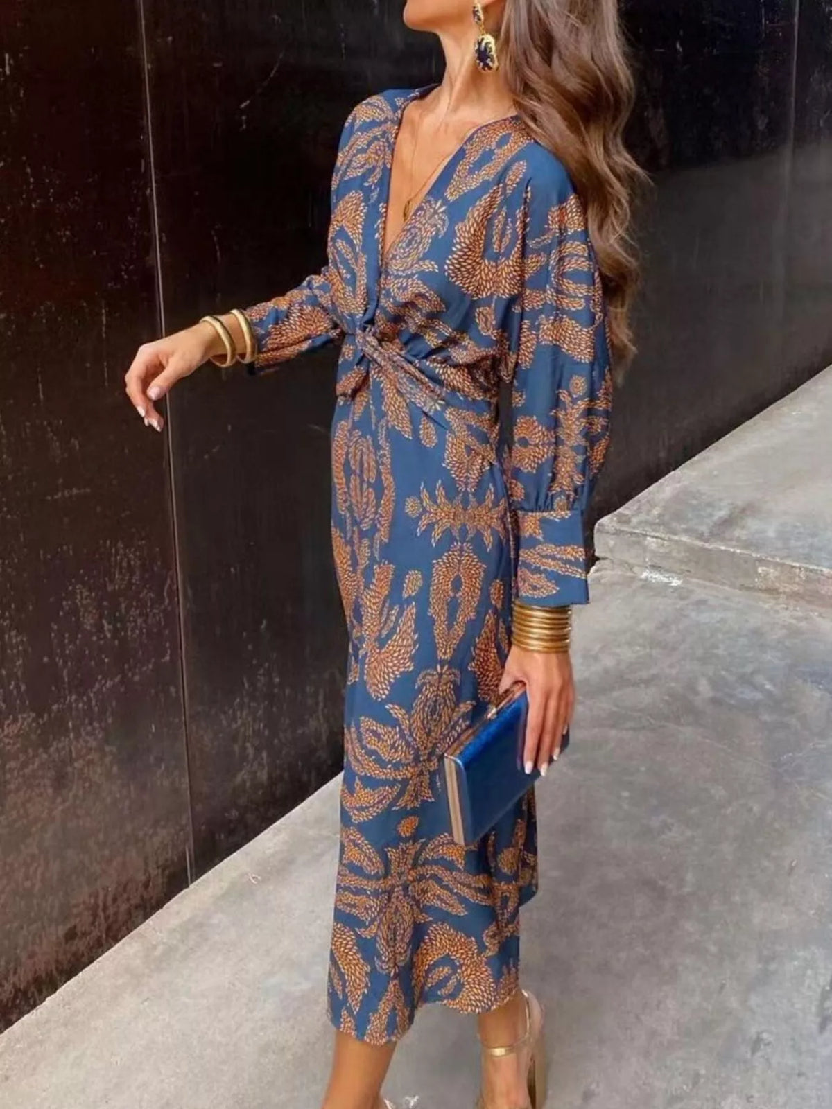 Twisted Muse V-Neck Midi Dress - boutique product photo