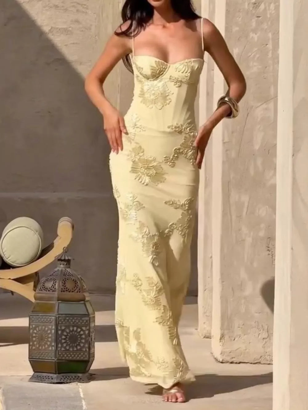 Seraphine sweetheart neckline embroidered lace maxi dress, view 7