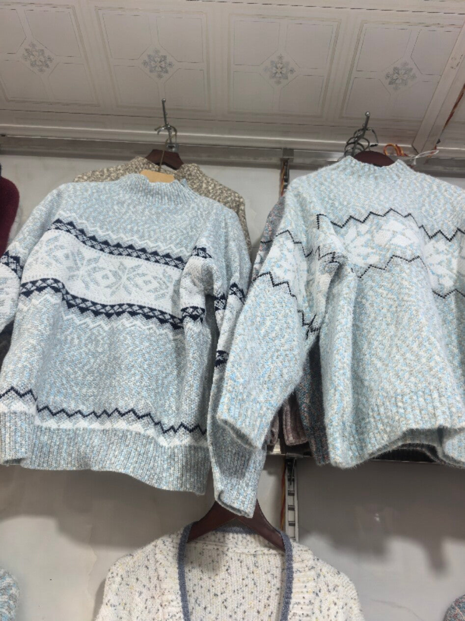 Frostfall Snowflake Knit Sweater - cozy snowflake jacquard half-turtleneck sweater (view 9)