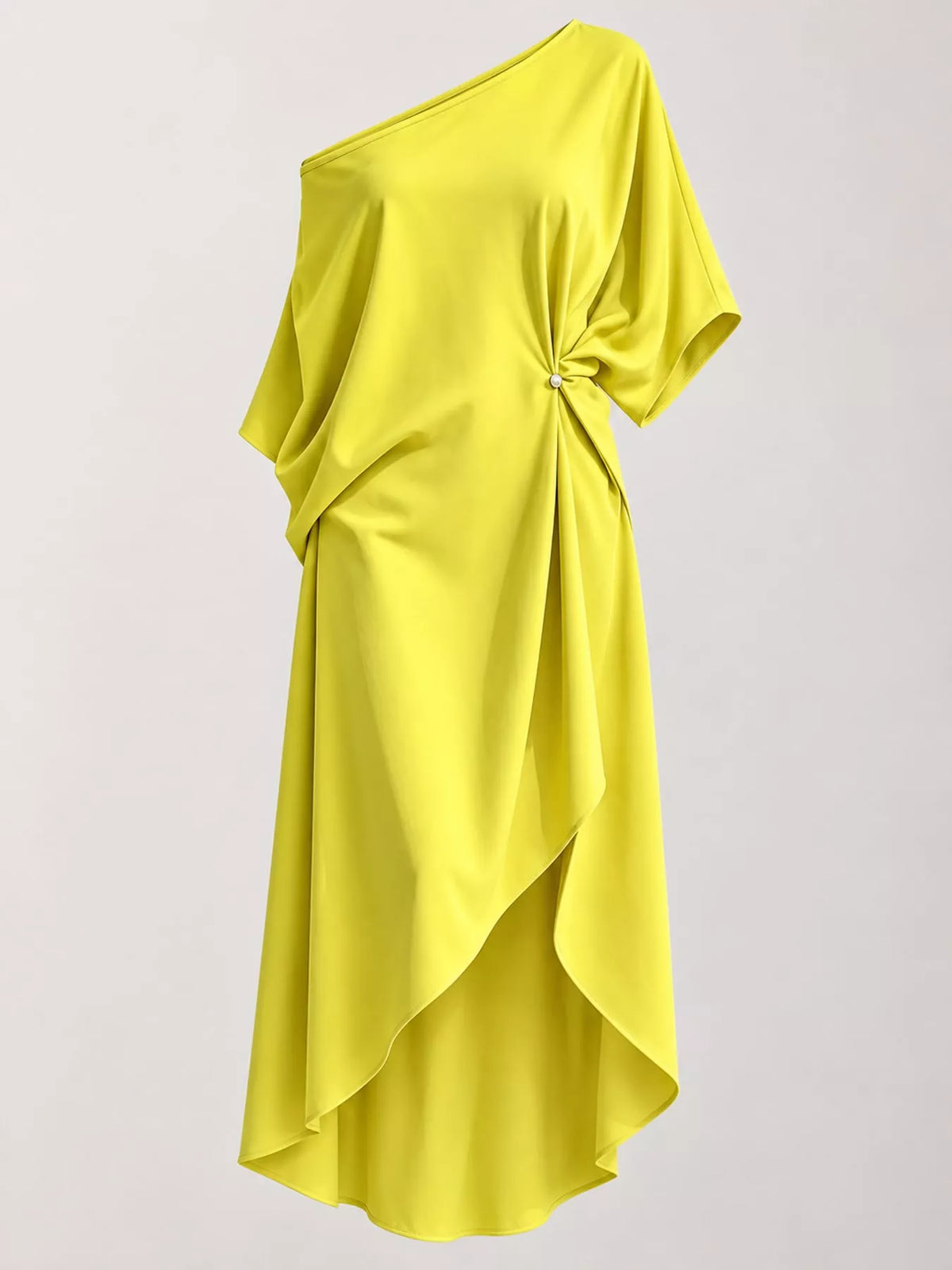 Aurelia One-Shoulder Asymmetric Midi Dress in sky blue — detail view