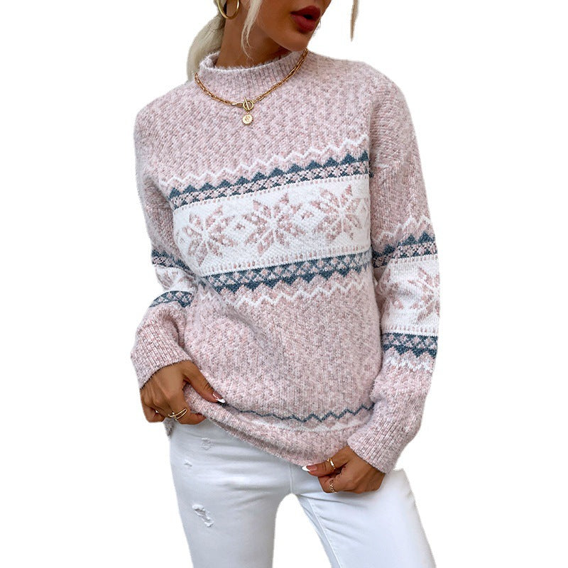 Frostfall Snowflake Knit Sweater - cozy snowflake jacquard half-turtleneck sweater (view 2)
