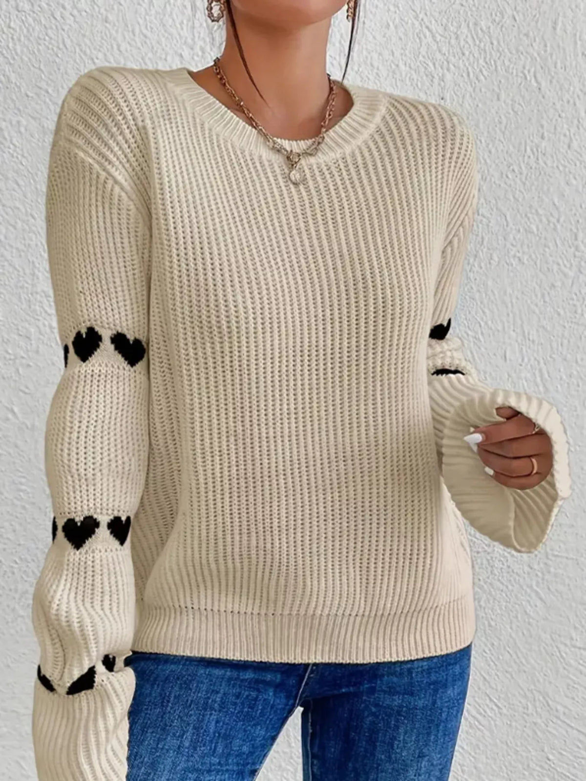 Amour Muse Heart Drop-Shoulder Sweater