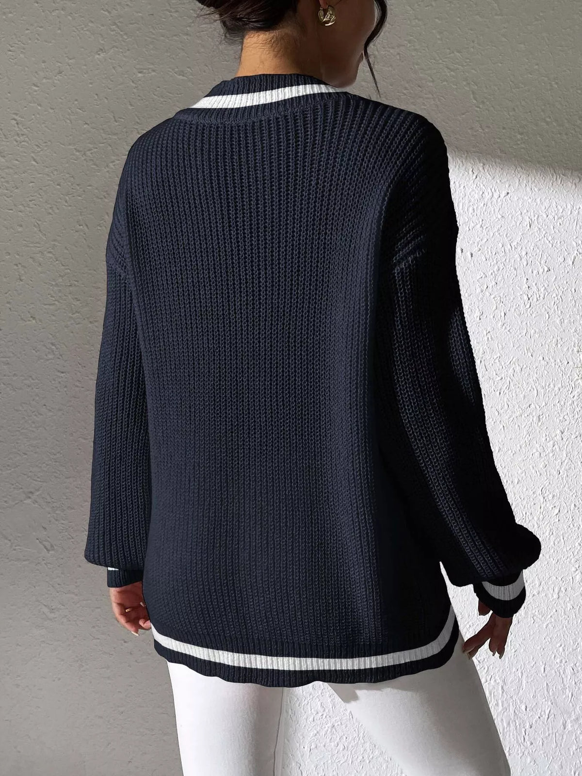 Parisian Muse Pearl-Trim V-Neck Sweater