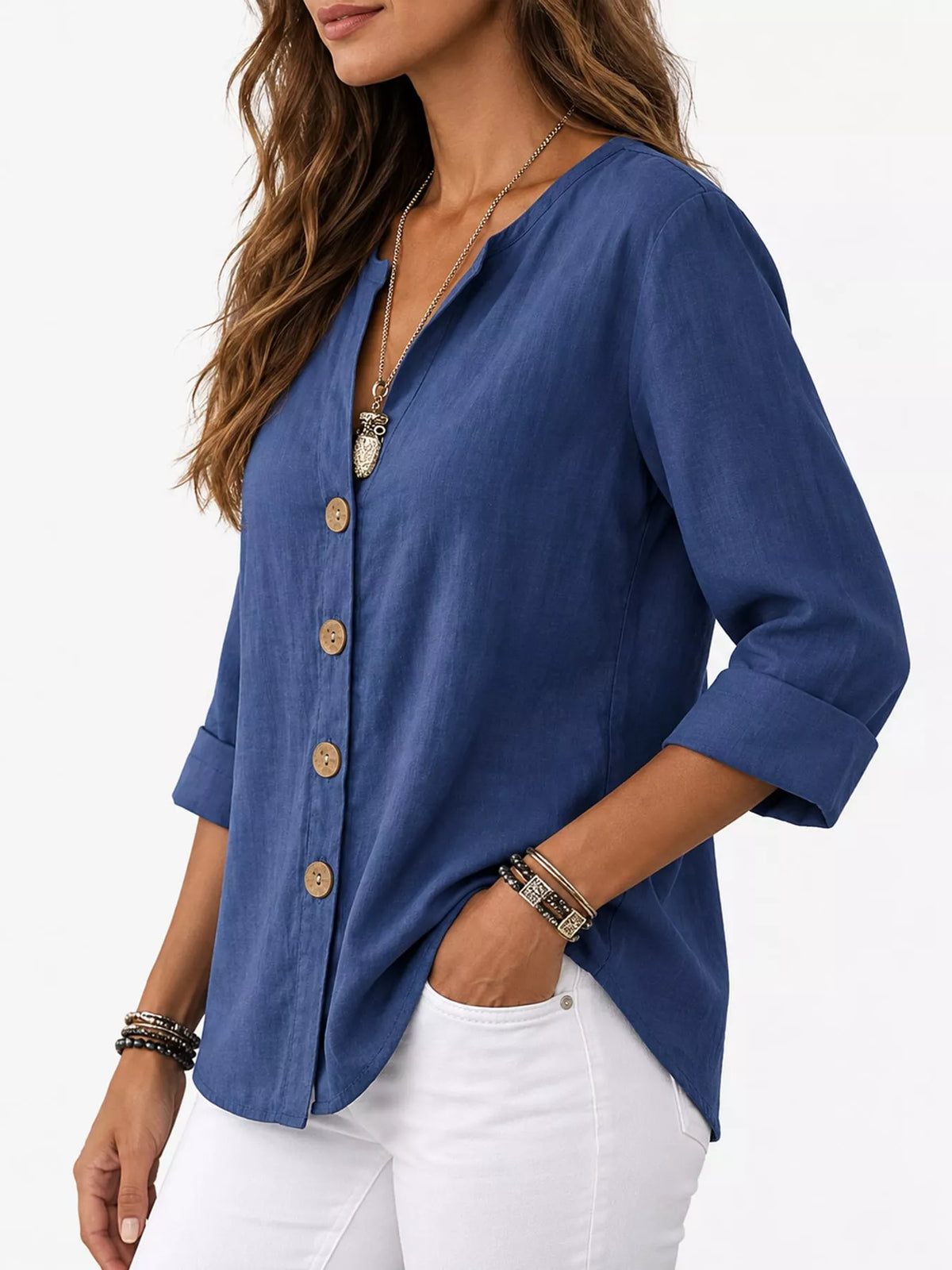 Meadow Notch-Collar Button Shirt in beige — view 15