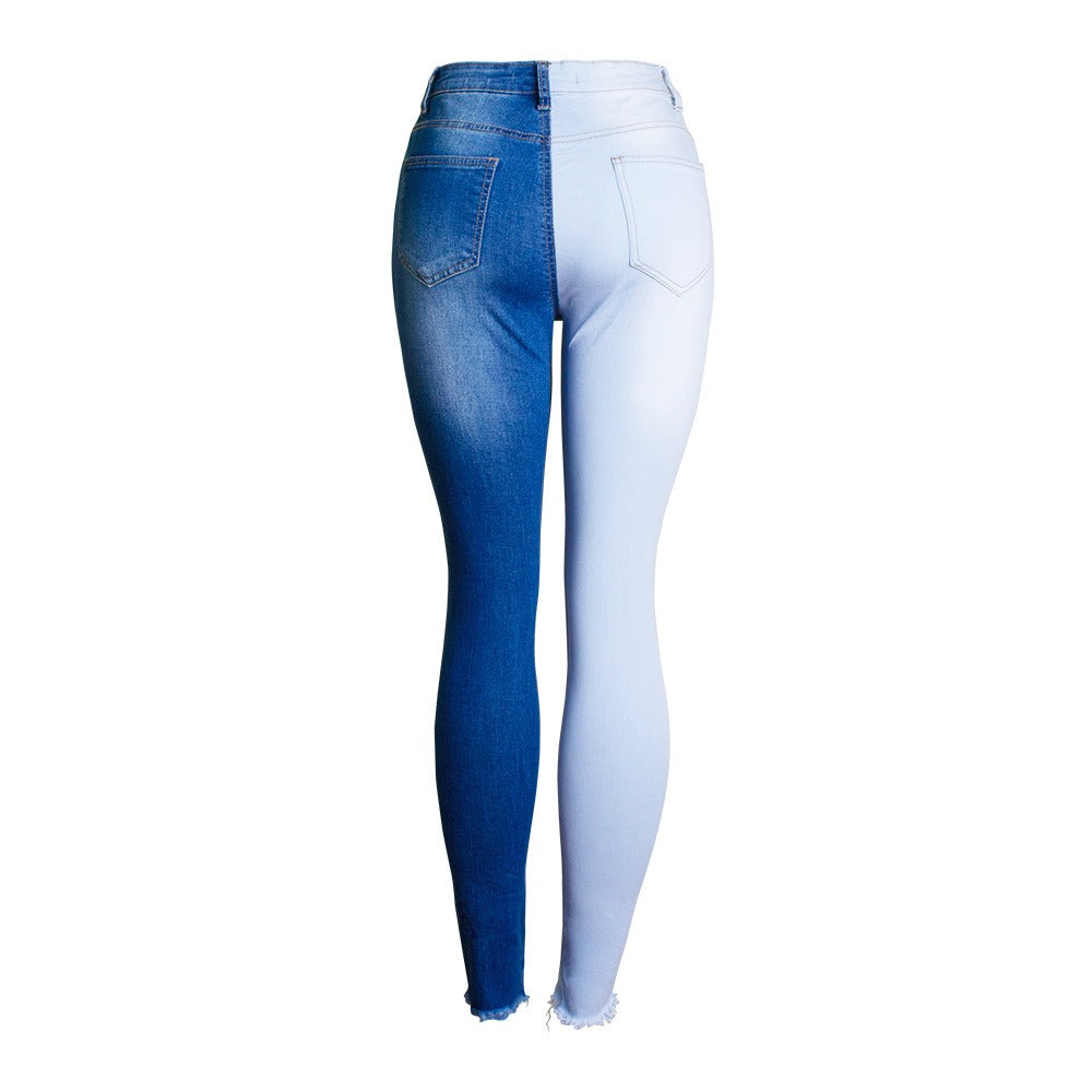 Goddess Edge Two-Tone Distressed Stretch Jeans - side view
