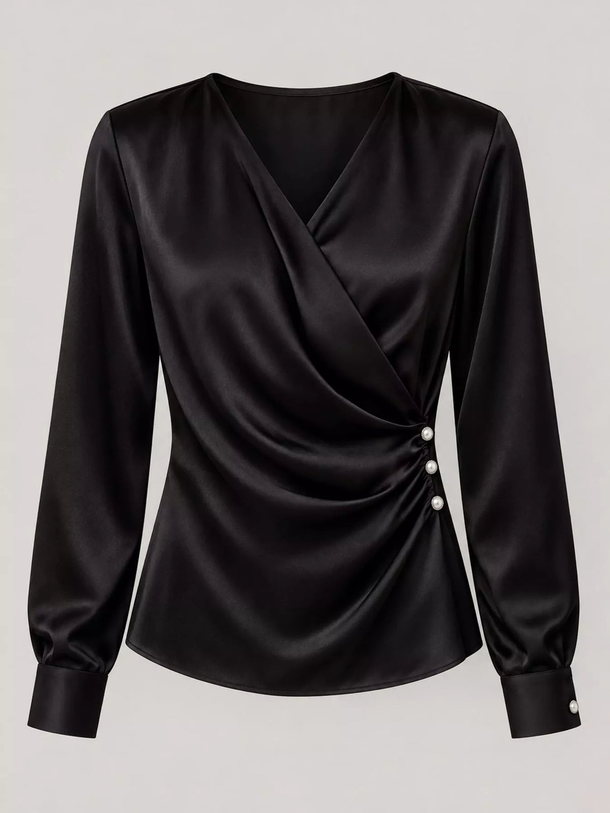 Celeste Satin Surplice Blouse in ivory — alternate view