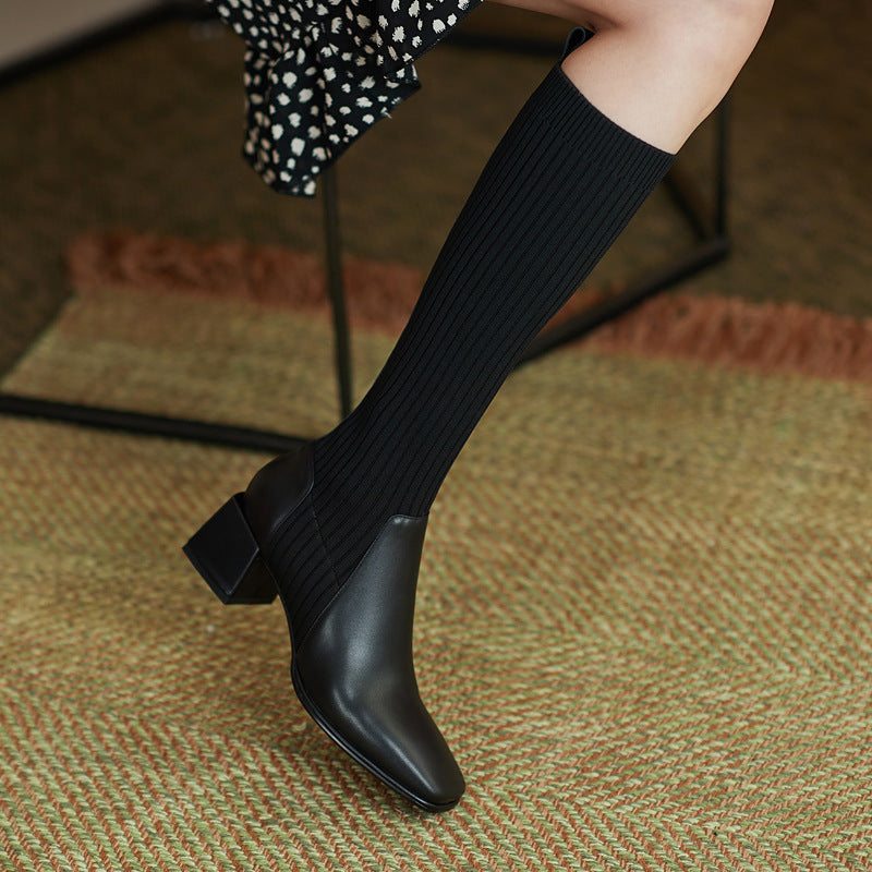 Hearthside Knit Block-Heel Boots - retro knit ankle boots with block heel (view 5)