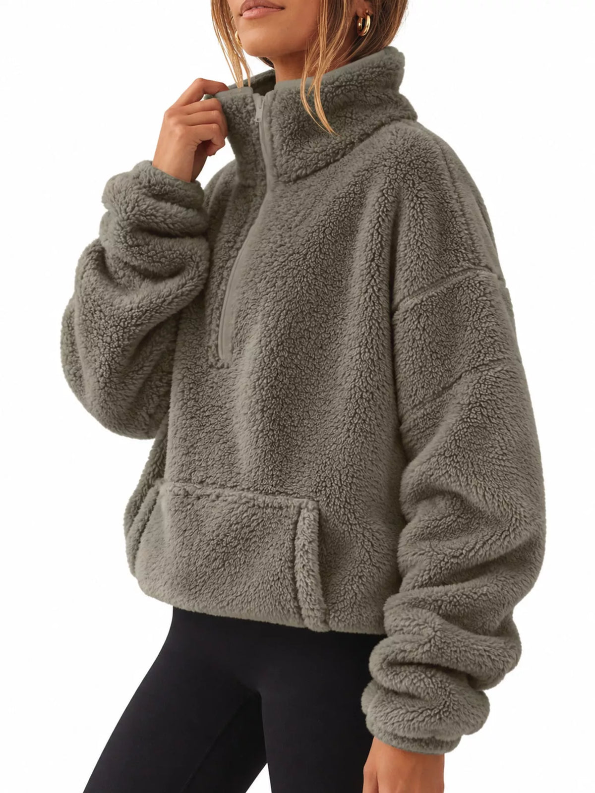 Alpine Sherpa Quarter-Zip Sweatshirt in white — alternate view