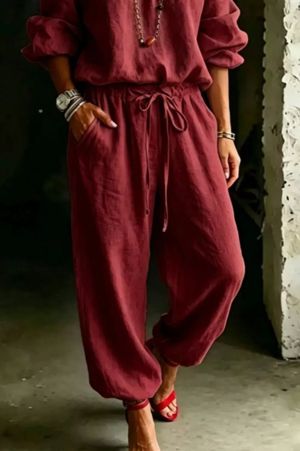 Canyon Off-Shoulder Two-Piece Lounge Set in white — side view