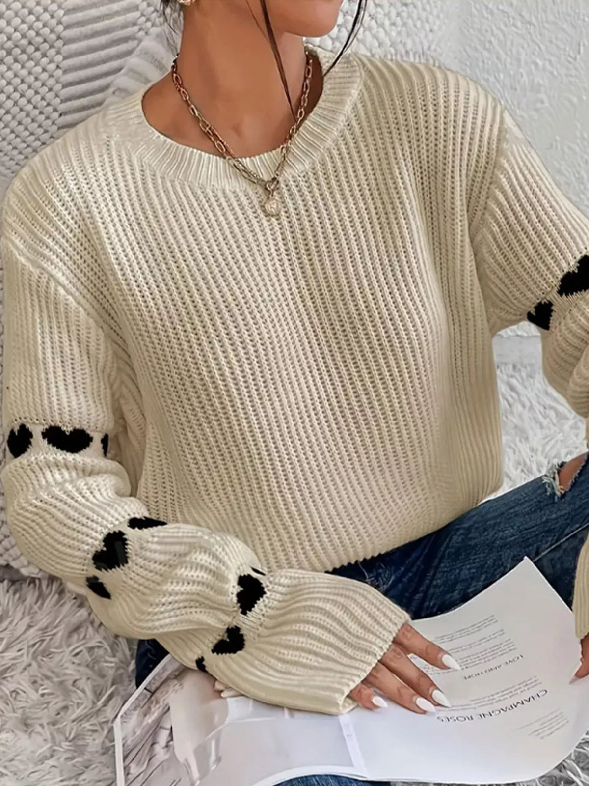 Amour Muse Heart Drop-Shoulder Sweater
