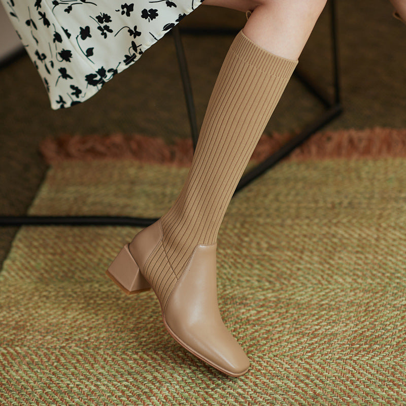 Hearthside Knit Block-Heel Boots - retro knit ankle boots with block heel (view 2)