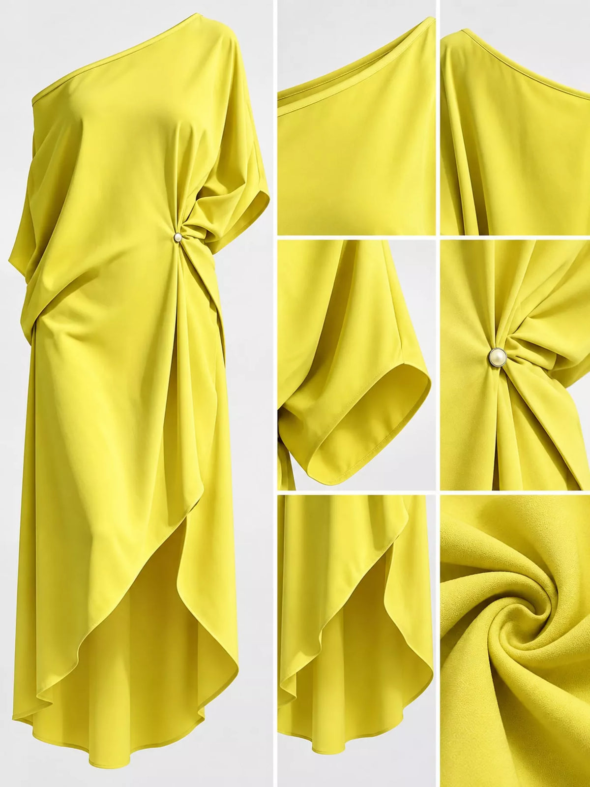 Aurelia One-Shoulder Asymmetric Midi Dress in sky blue — on-model view