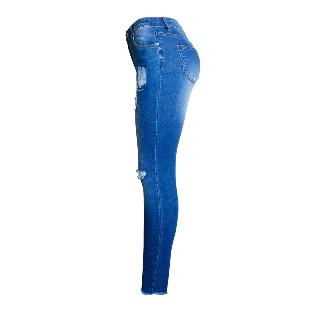 Goddess Edge Two-Tone Distressed Stretch Jeans - fabric texture