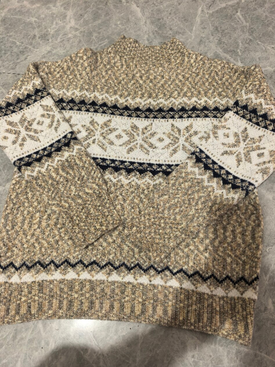 Frostfall Snowflake Knit Sweater - cozy snowflake jacquard half-turtleneck sweater (view 5)