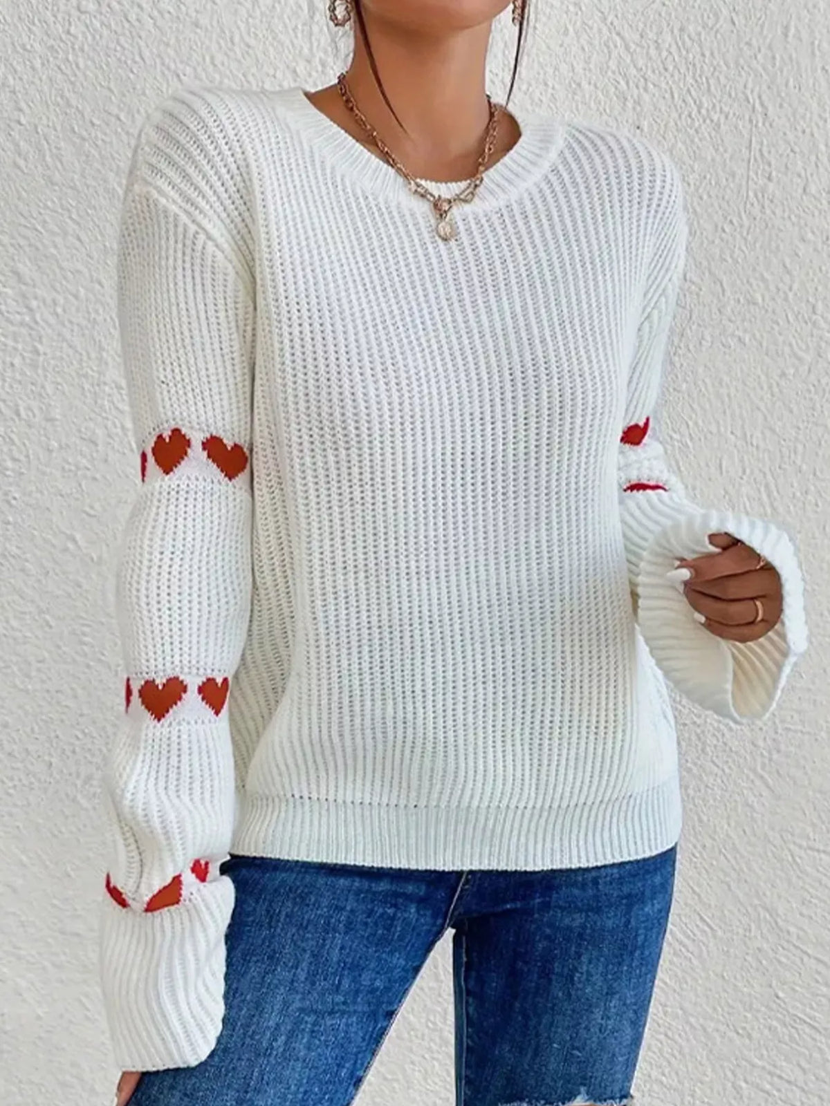Amour Muse Heart Drop-Shoulder Sweater