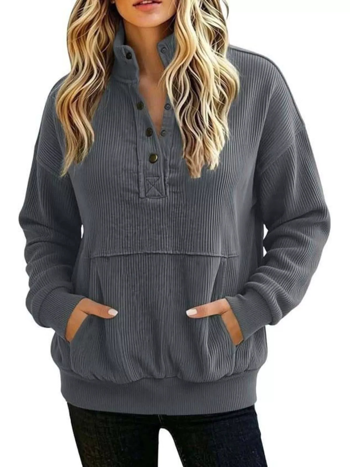 Back view of Lyric quarter-snap kangaroo pocket sweatshirt