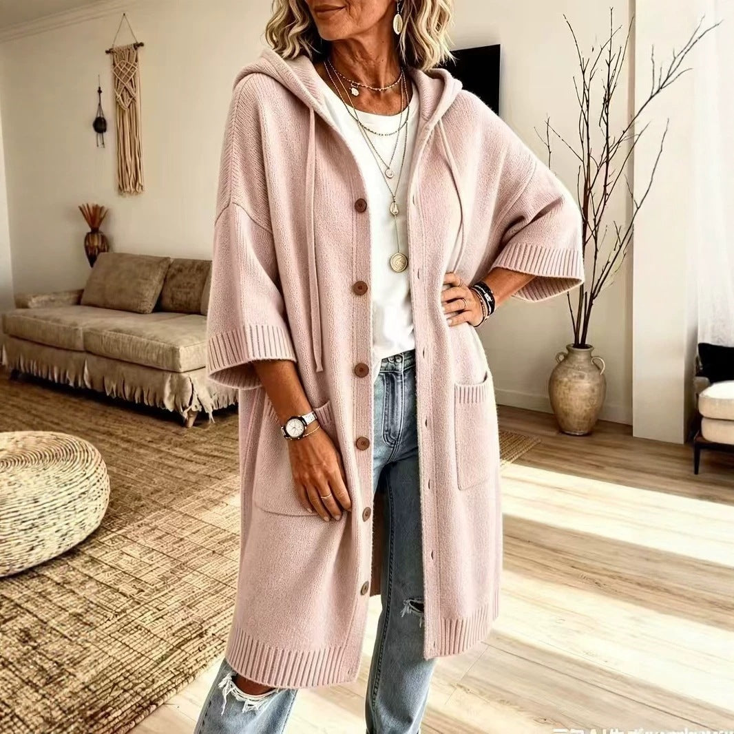 Goddess Cozy Hooded Knit Cardigan Coat - front view
