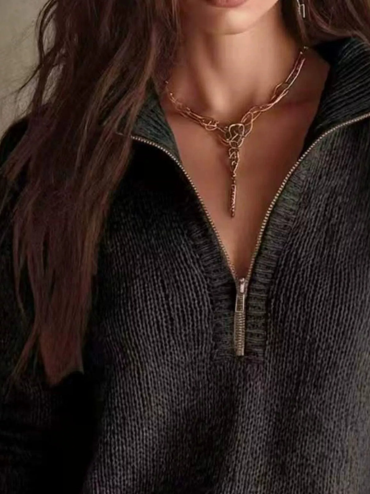 Alpine Muse Half-Zip Drop-Shoulder Sweater